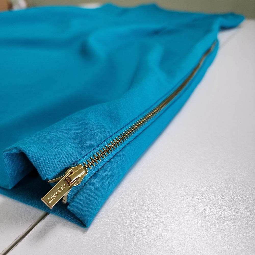 Calvin Klein Womens Teal Sleeveless Sheath Dress w Gold Side Zip Accents Size 6 - Picture 8 of 13